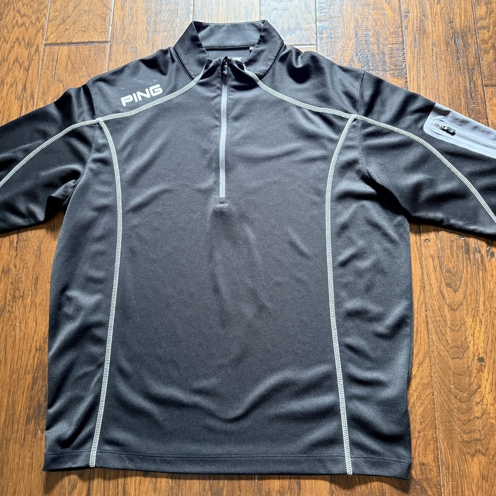 PING Ranger Mens Large Black Grey 1/4 Zip Golf Pullover Performance Long Sleeve
